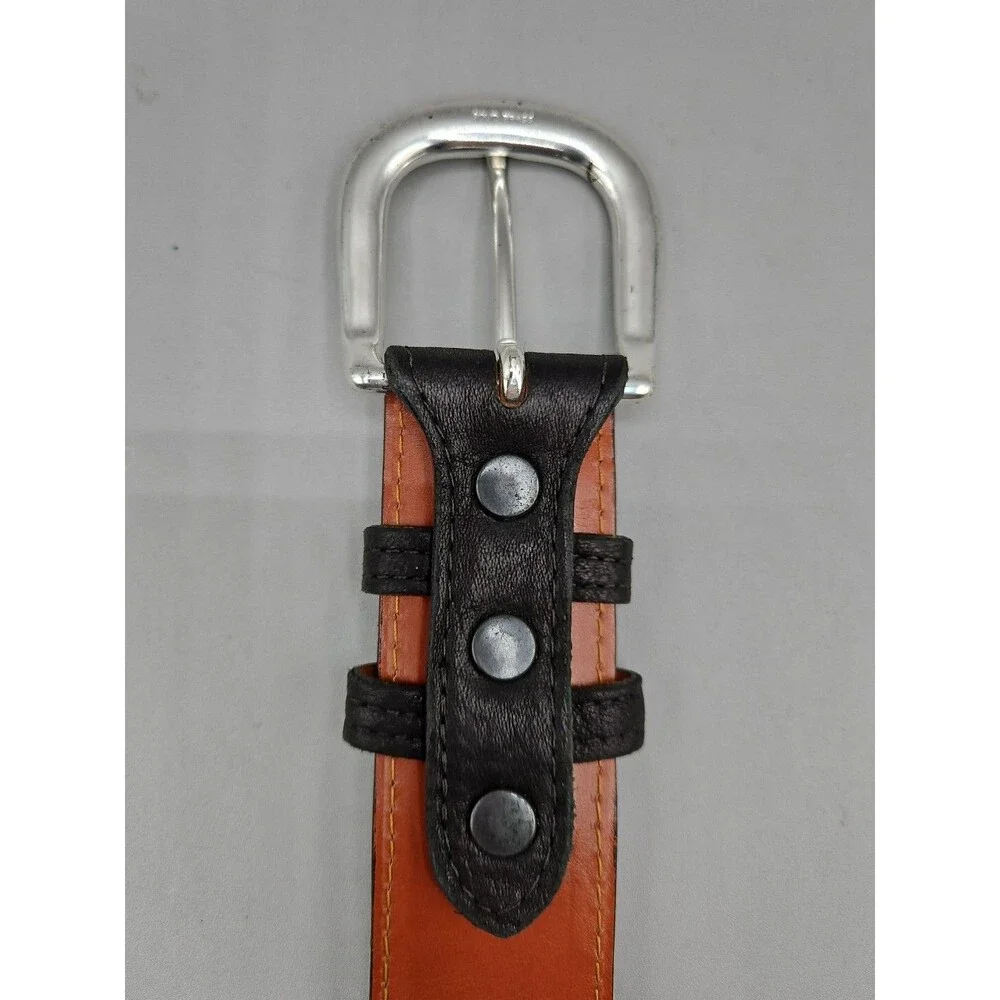 Elk Skin Black Leather Belt Size 42 USA Handmade Silver Brass Buckle 1.5